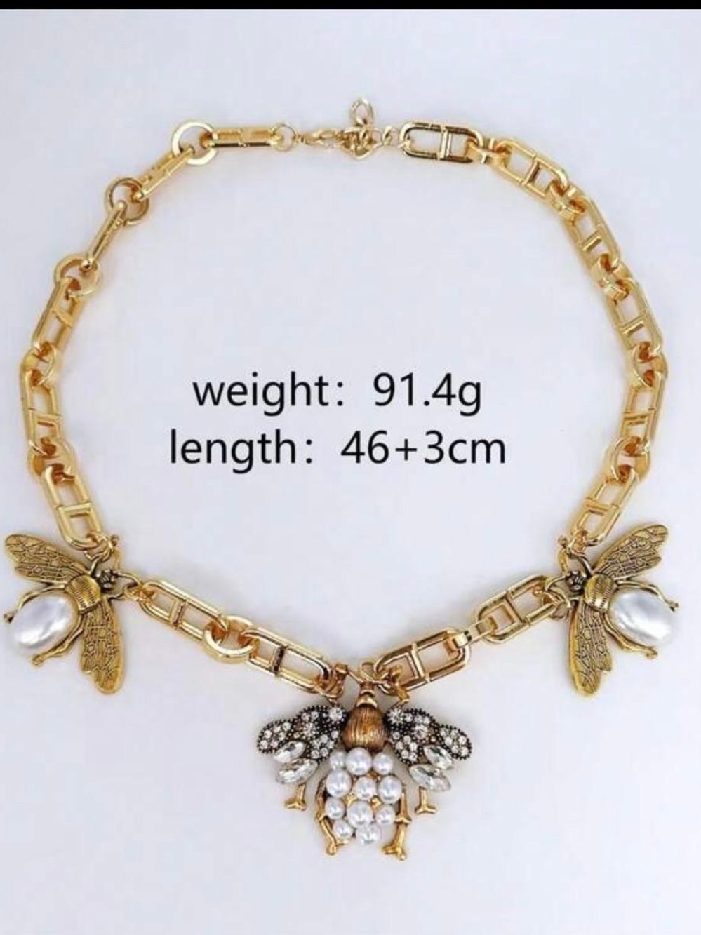 Gold Bee and Pearl Statement Necklace - Picture 3 of 5